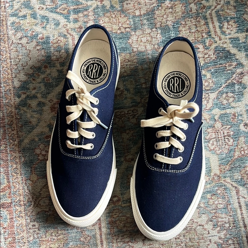 Ralph Lauren Double RRL Navy Canvas Sneakers Men's Size 8.5 NWOT